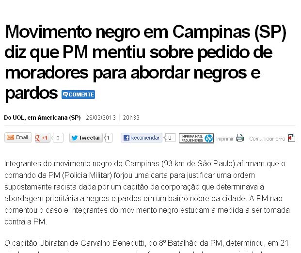 UOl: reportagem sobre racismo